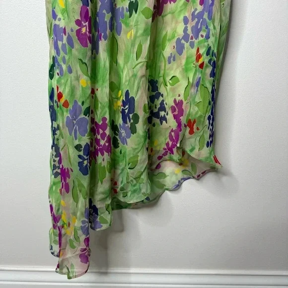 Vintage Green Floral Midi Slip Dress with Purple & Blue Accents - Picture 6 of 10